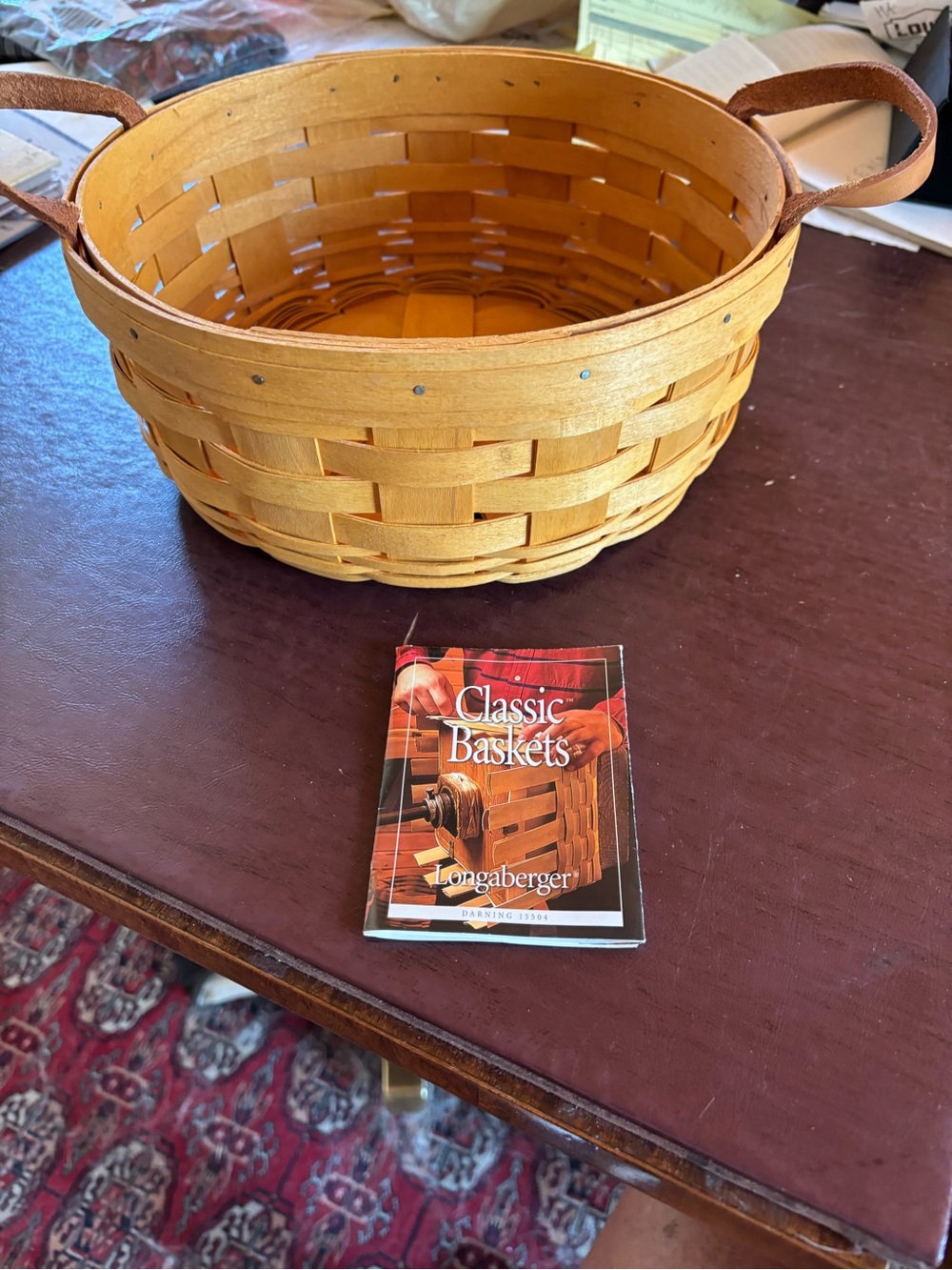 Longaberger 1999 vintage collectible Darning basket with Leather Handles